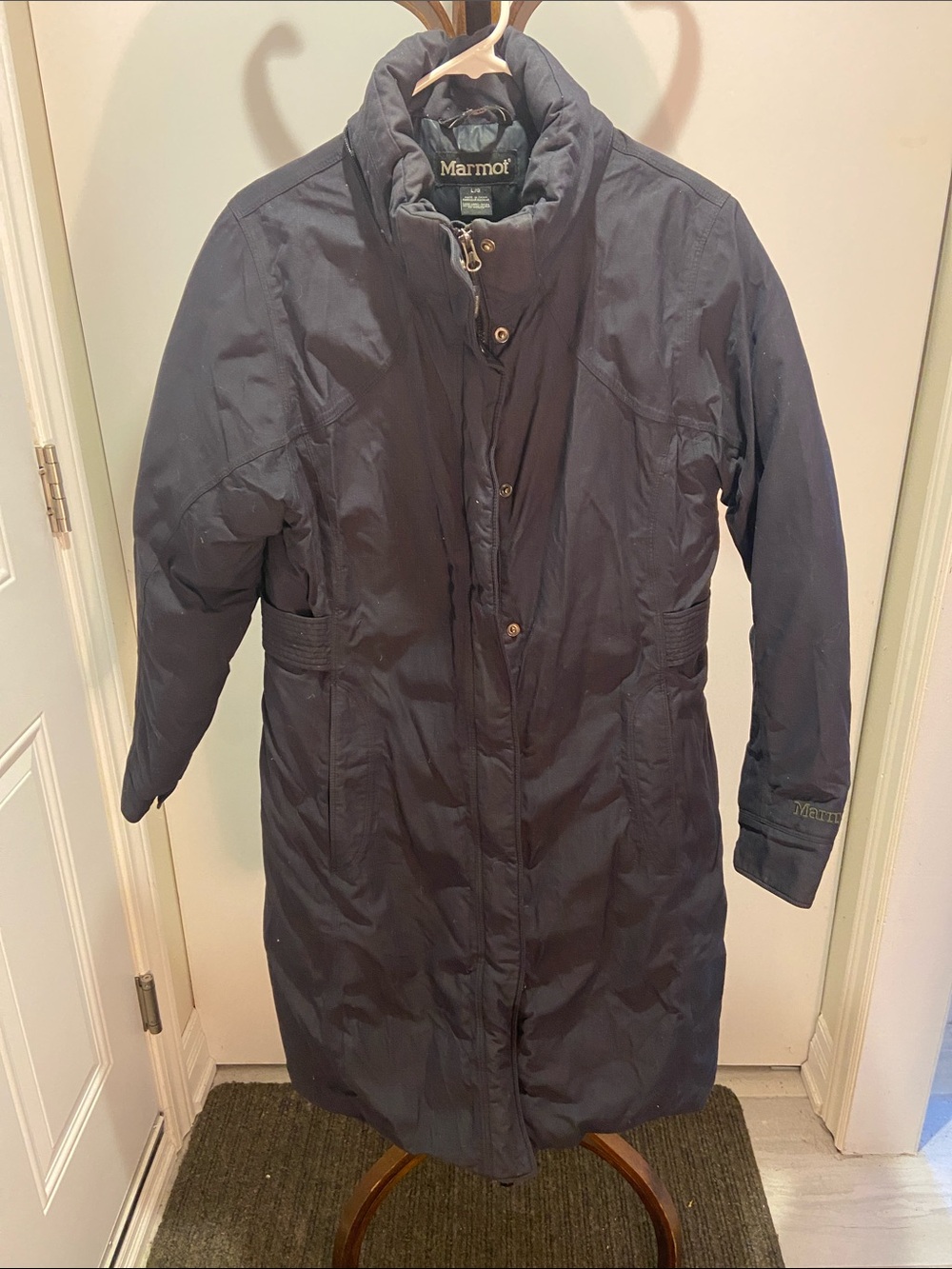 Marmot Women's Dark Blue Long Puffer Coat 80% Goose Down